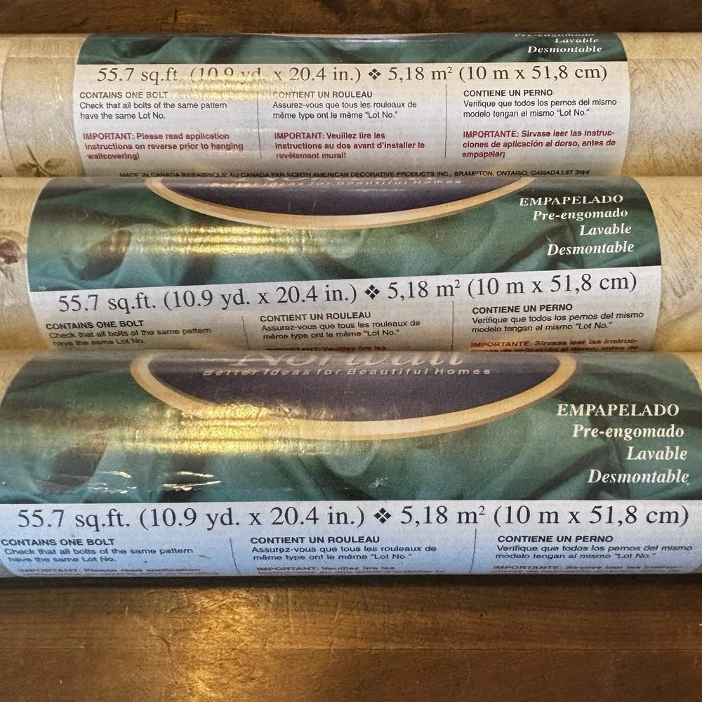 3pc VTG 80s Norwall CR15767‎ Vinyl Floral Wallpaper Rolls 167sq ft 20.4